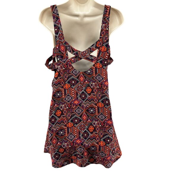 Tobi Mini Tank Dress Red Burgundy Aztec Print Boho Sleeveless Pullover Size M - Picture 2 of 14